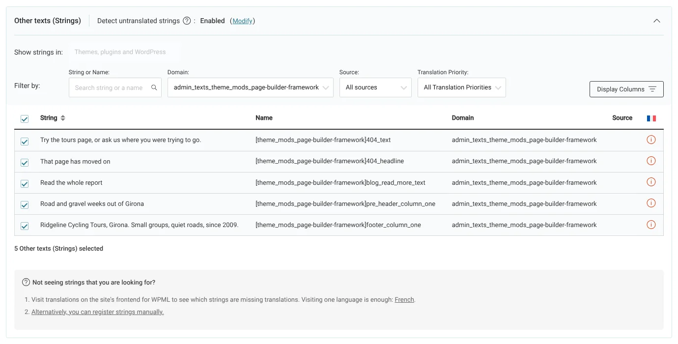 Selecting strings in the Other Texts (Strings) section