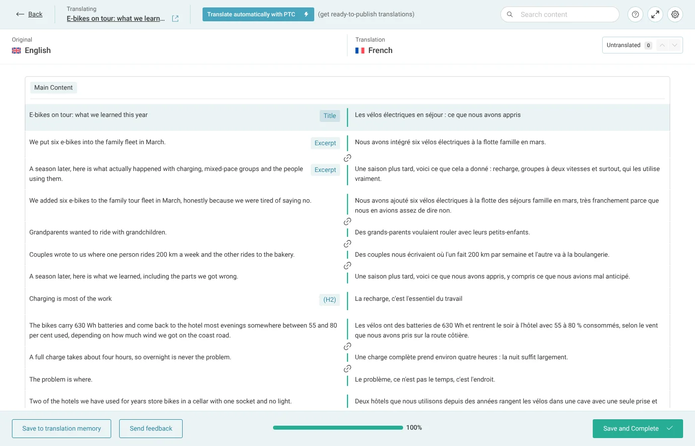 Side-by-side translations in the Advanced Translation Editor