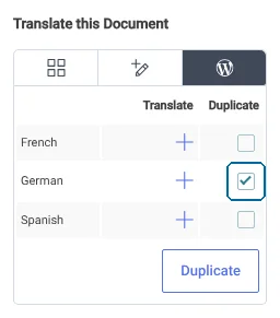 Selecting to duplicate the original content into German