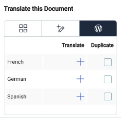 Languages table under Translate this Document