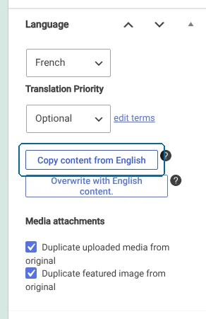 Copying default language content to a secondary language page
