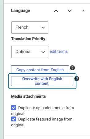 Overwriting content with default language content