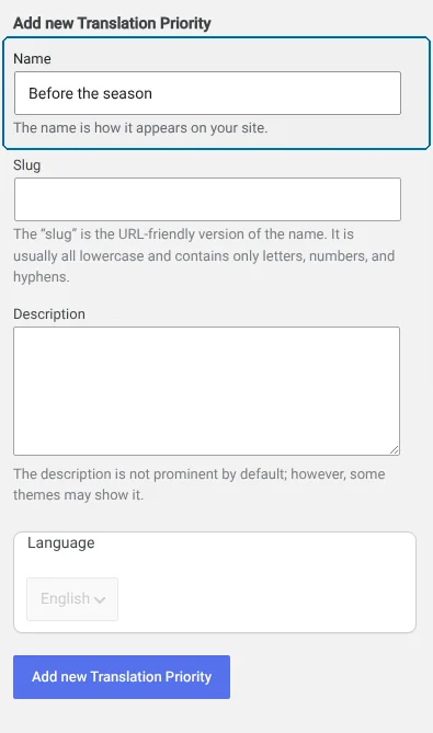 Adding custom translation priority label
