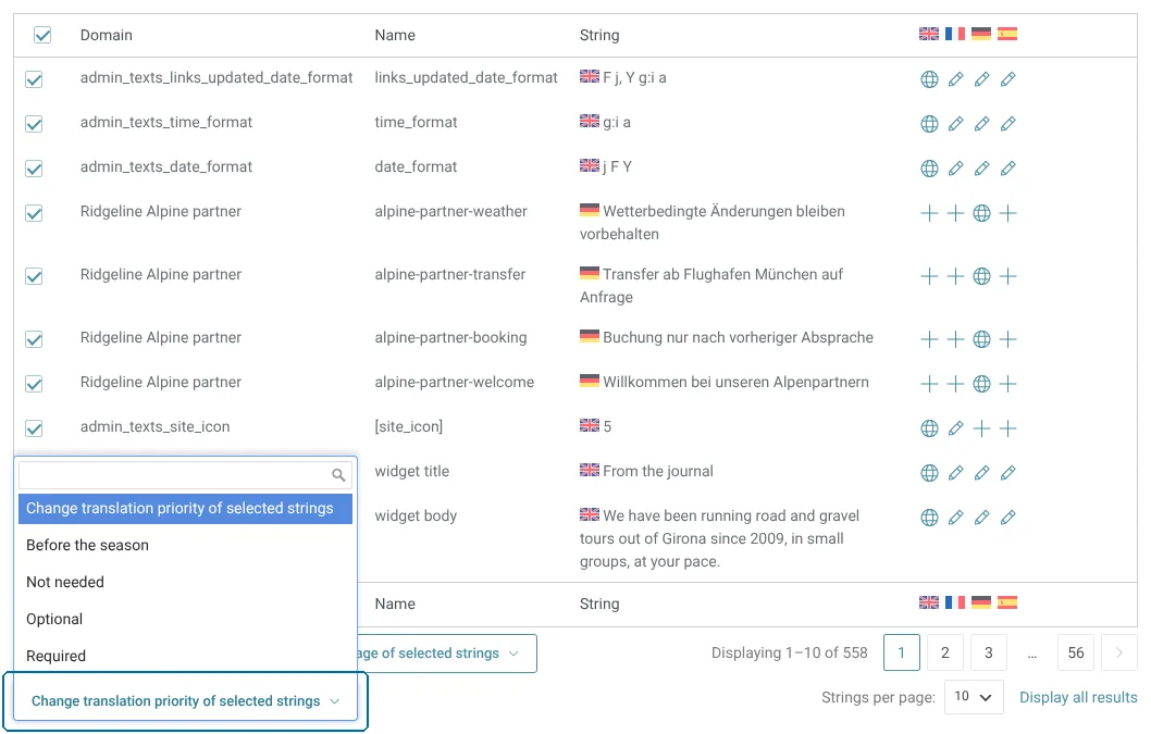Adding translation priority to strings