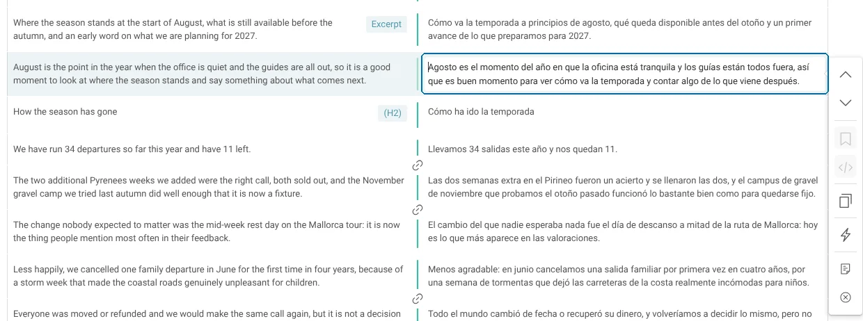 Making changes to a translation text