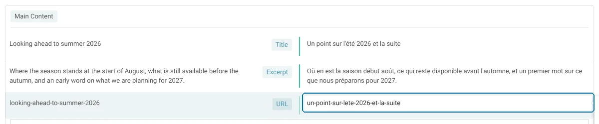 Translating the page URL slug in the Advanced Translation Editor