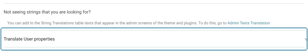 Opening the Translate user properties settings