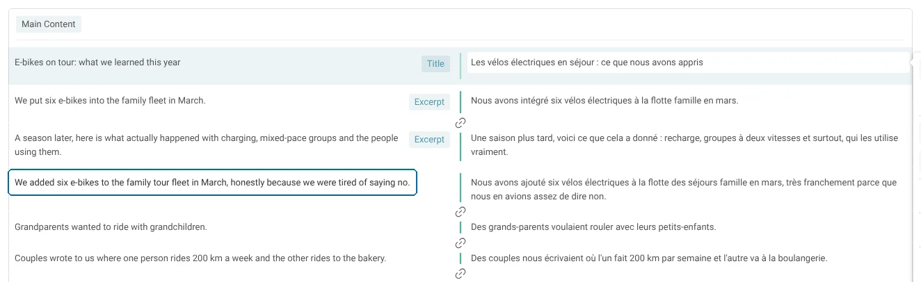 An example of an original sentence saved to WPML Translation Memory