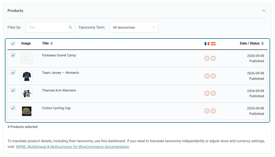 Sending a product for translation from the Translations dashboard