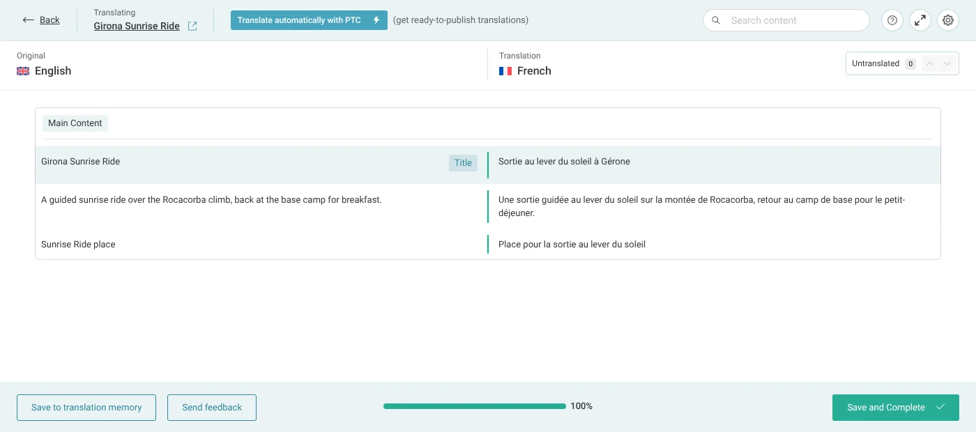 Translating an Event using the Translation Editor