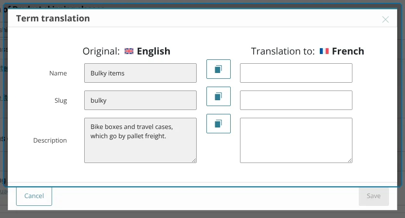 Translating the name, slug, and description of shipping classes