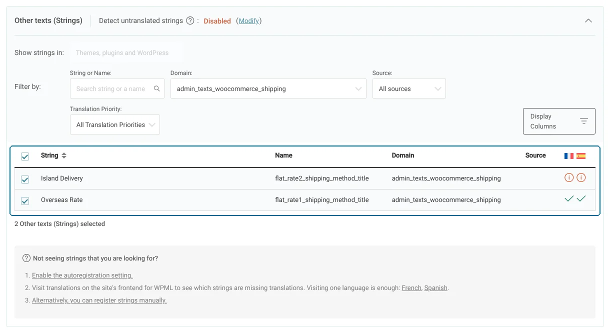 Translate shipping methods and labels from the Other Texts (Strings) section in the Translations dashboard