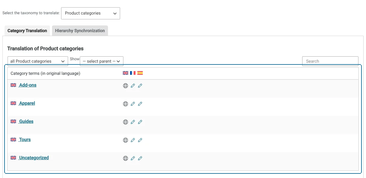 WPML page for translating taxonomies