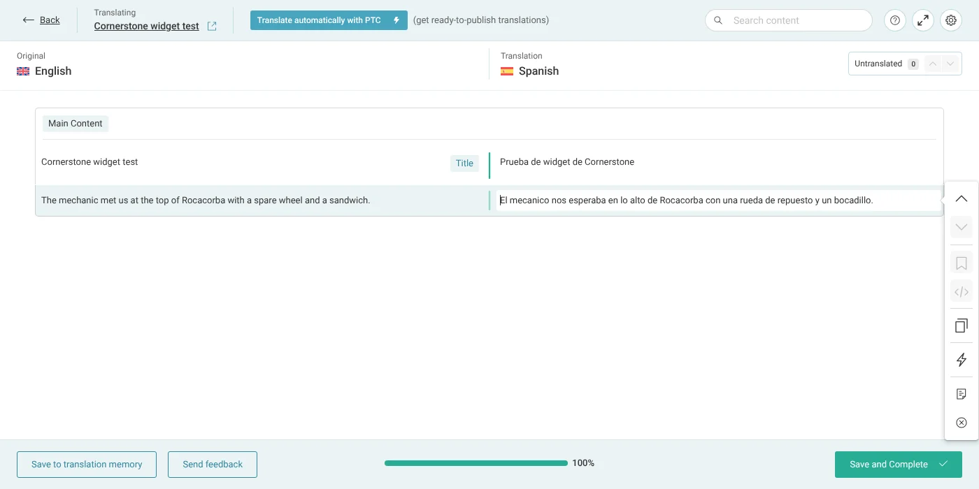 Translate the textual elements and click Save and Complete