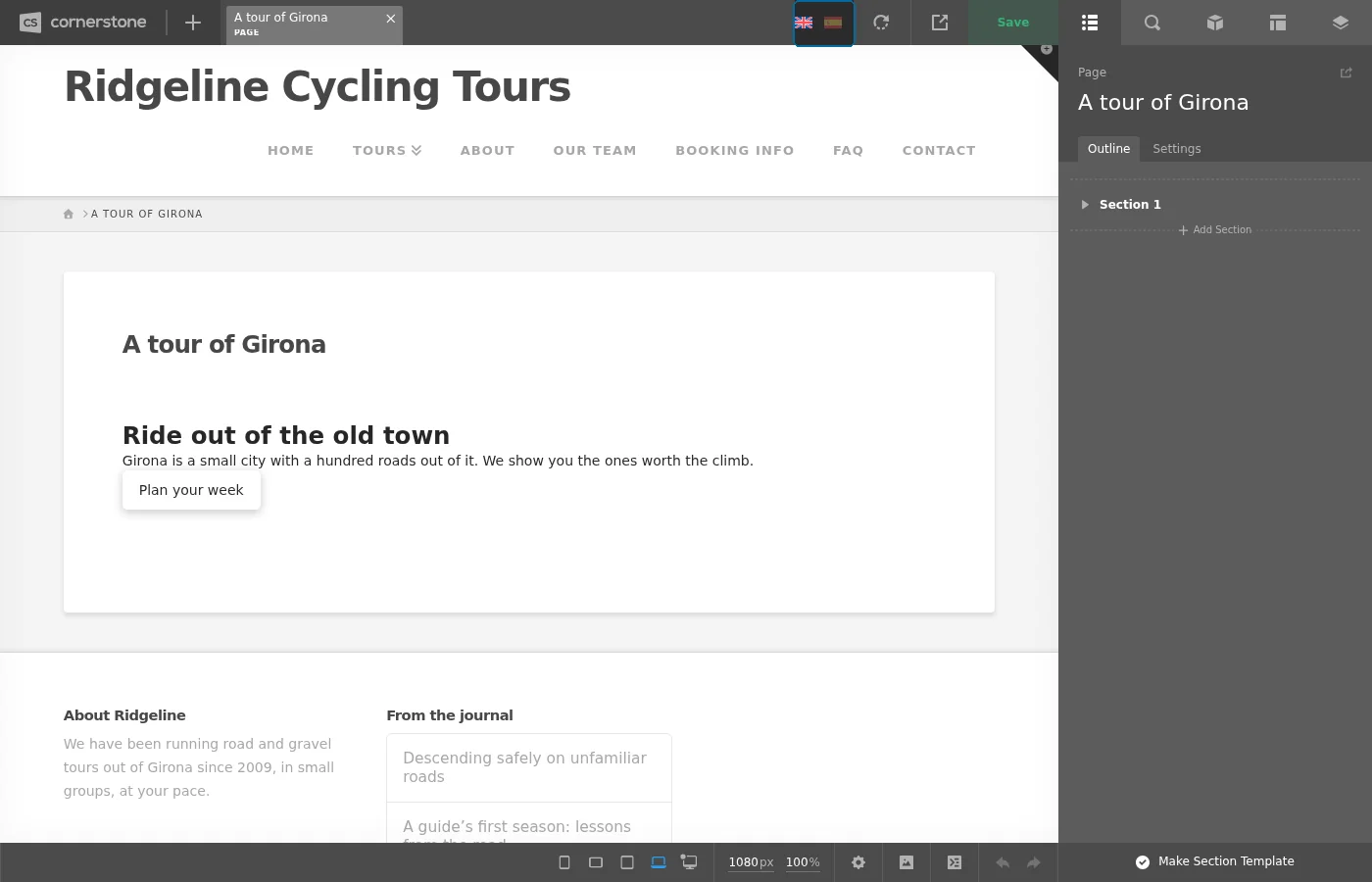 Editing a page in each language from the X Theme editor