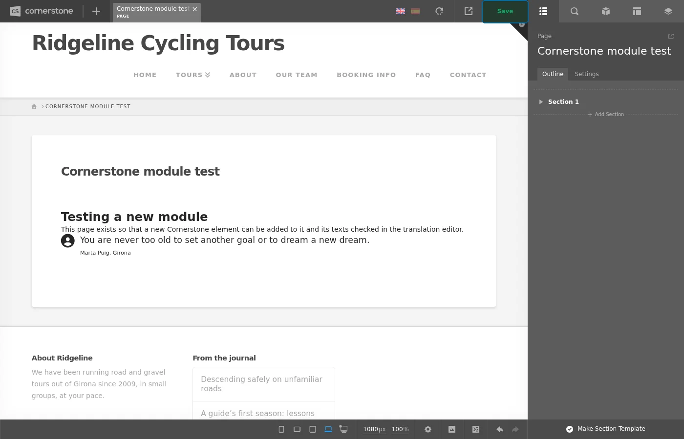 Add the new module to the page and Publish