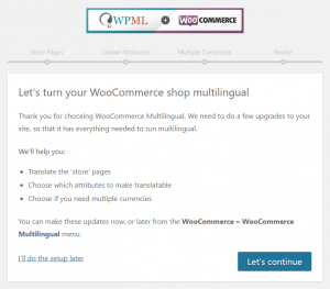 Starting page of the WooCommerce Multilingual Setup Wizard