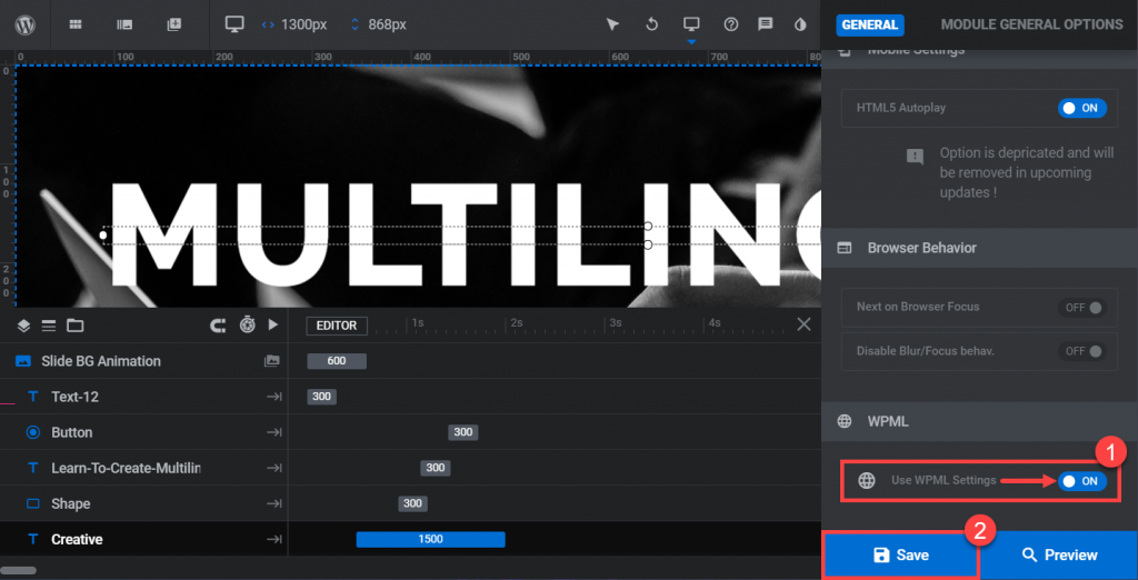 Turn on using WPML settings