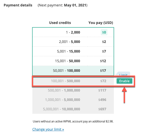 Enabling a higher payment limit