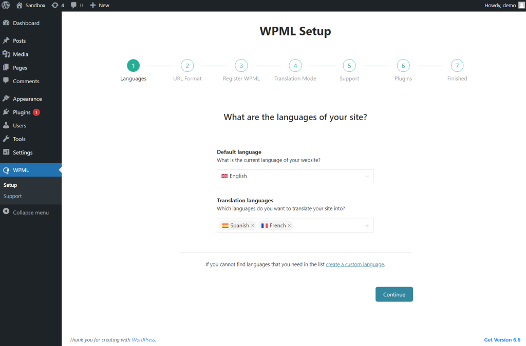 WPML setup wizard
