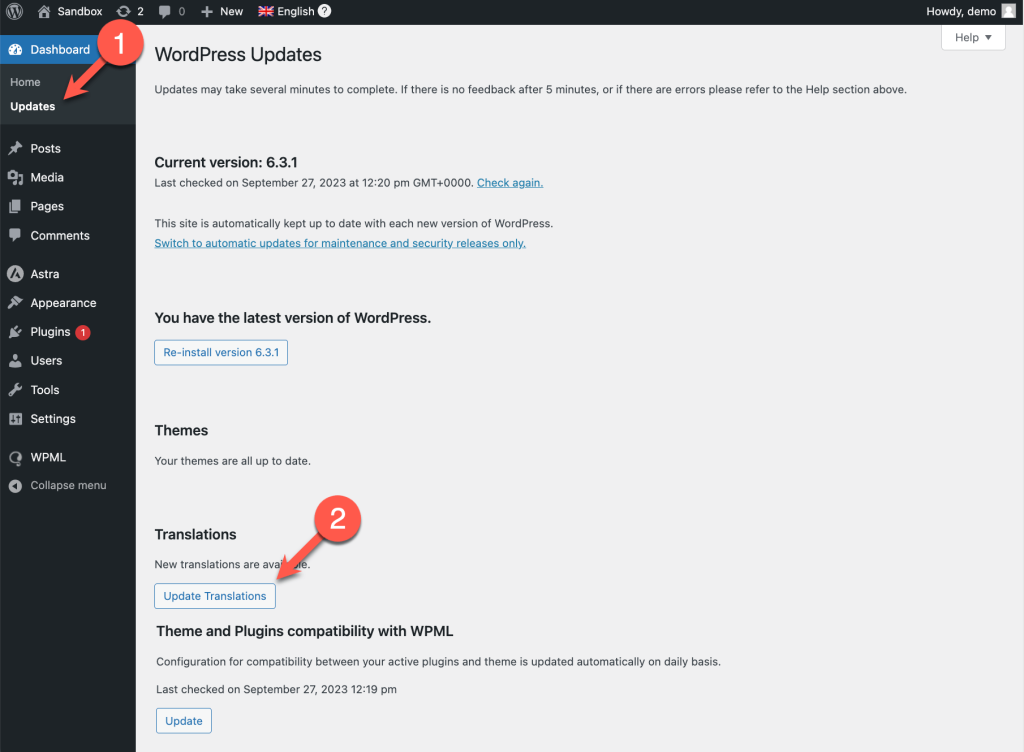 Updating translations in WordPress Updates