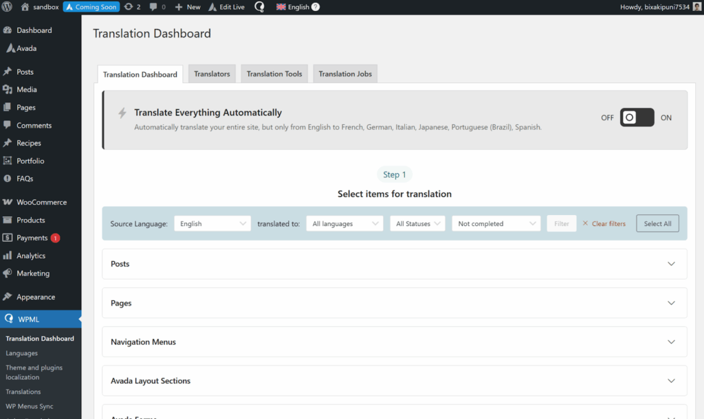 WPML’s Translation Dashboard